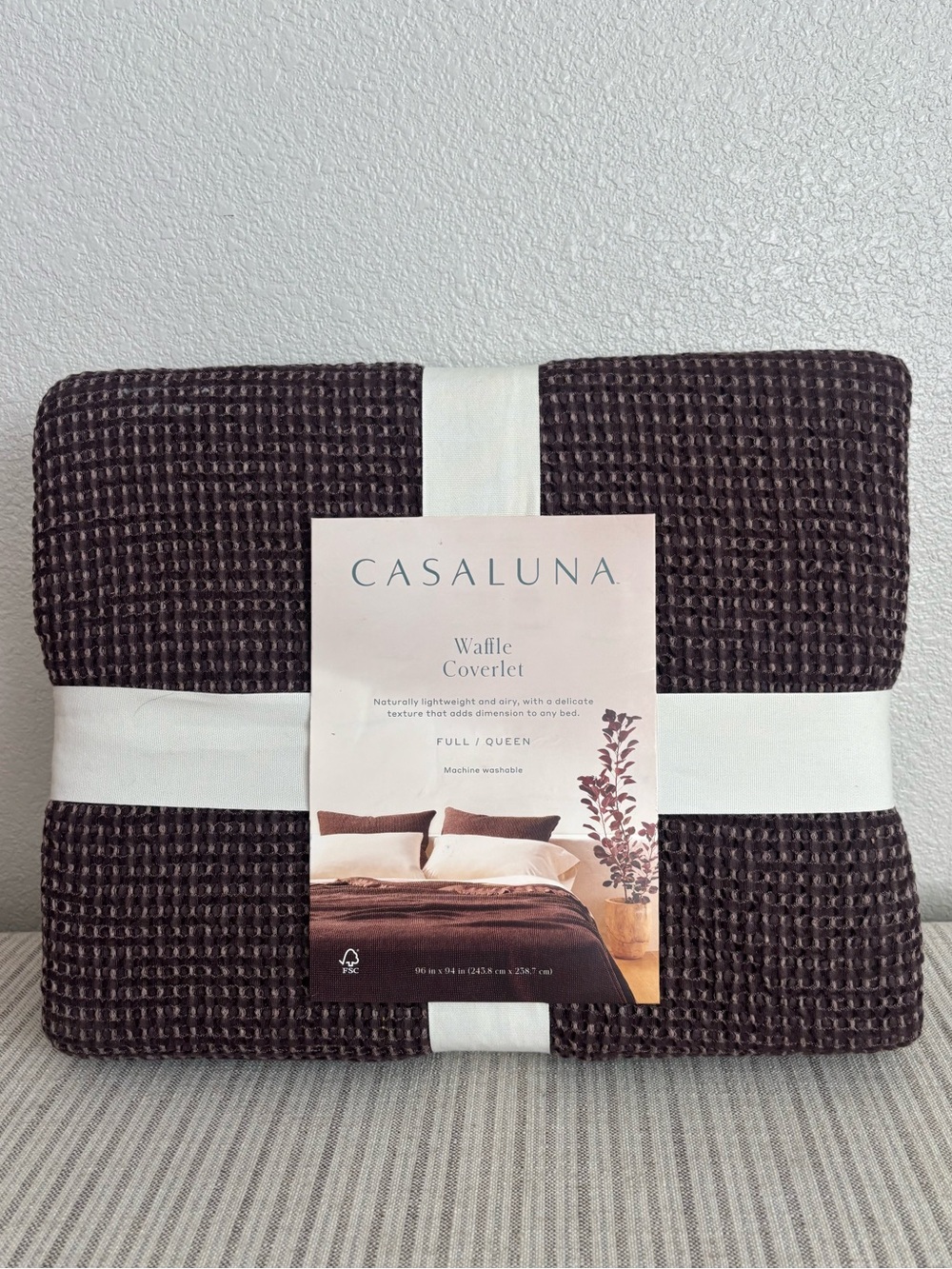 NWT Full/Queen Textured Waffle Coverlet Dark Fig - Casaluna